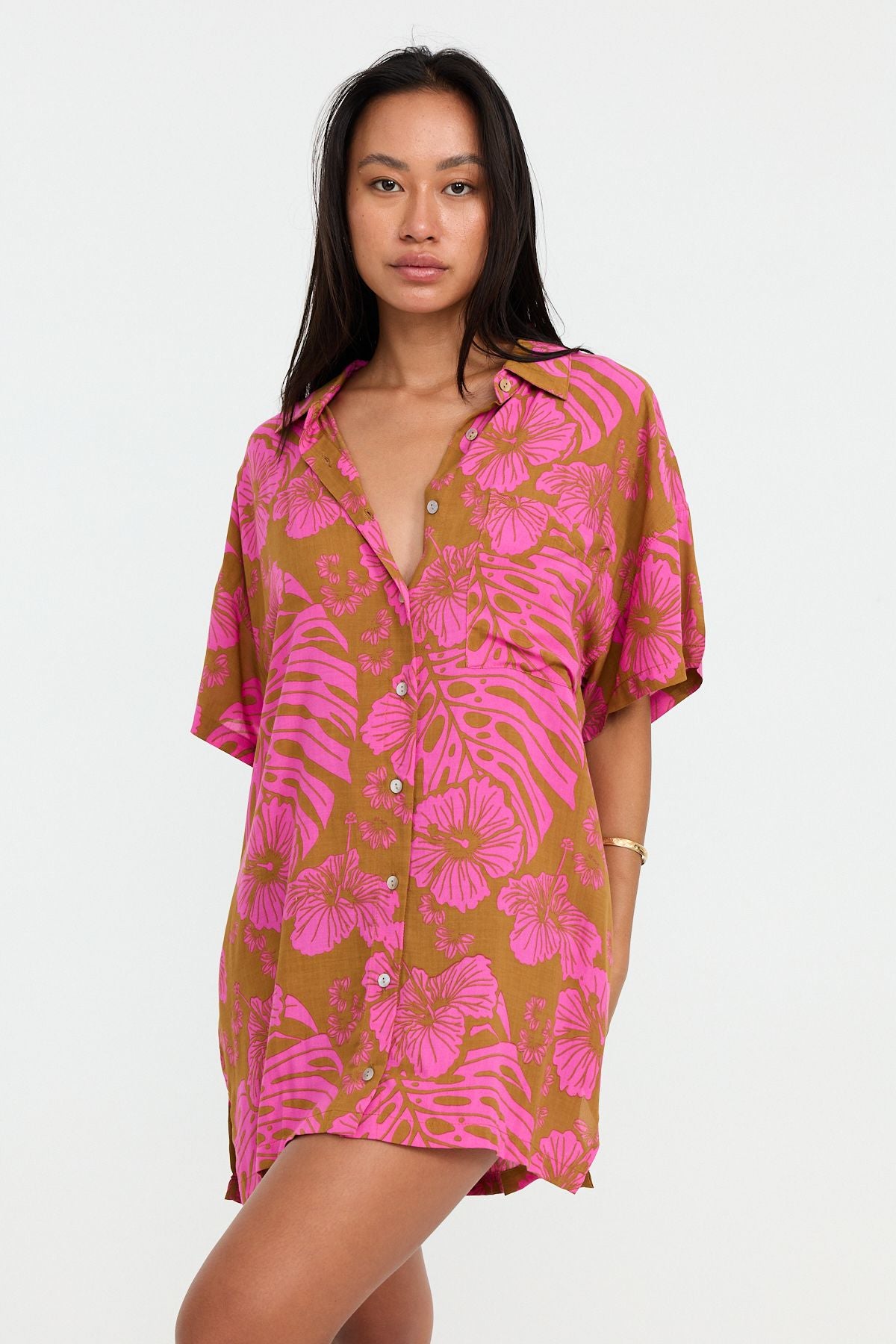Oversized eco shirt-dress – unisex beach coverup inspired by Benoa Swim, Hawaiʻi design