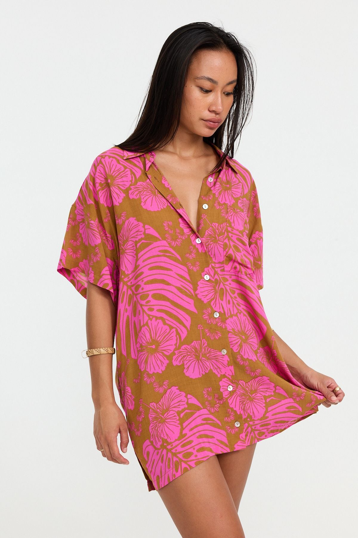 Oversized eco shirt-dress – unisex beach coverup inspired by Benoa Swim, Hawaiʻi design