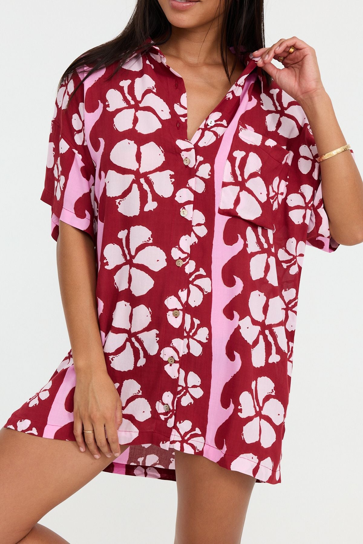 Oversized eco shirt-dress – unisex beach coverup inspired by Benoa Swim, Hawaiʻi design