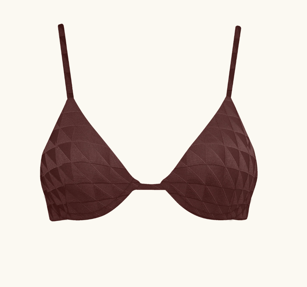 Brown bra with geometric pattern on a white background