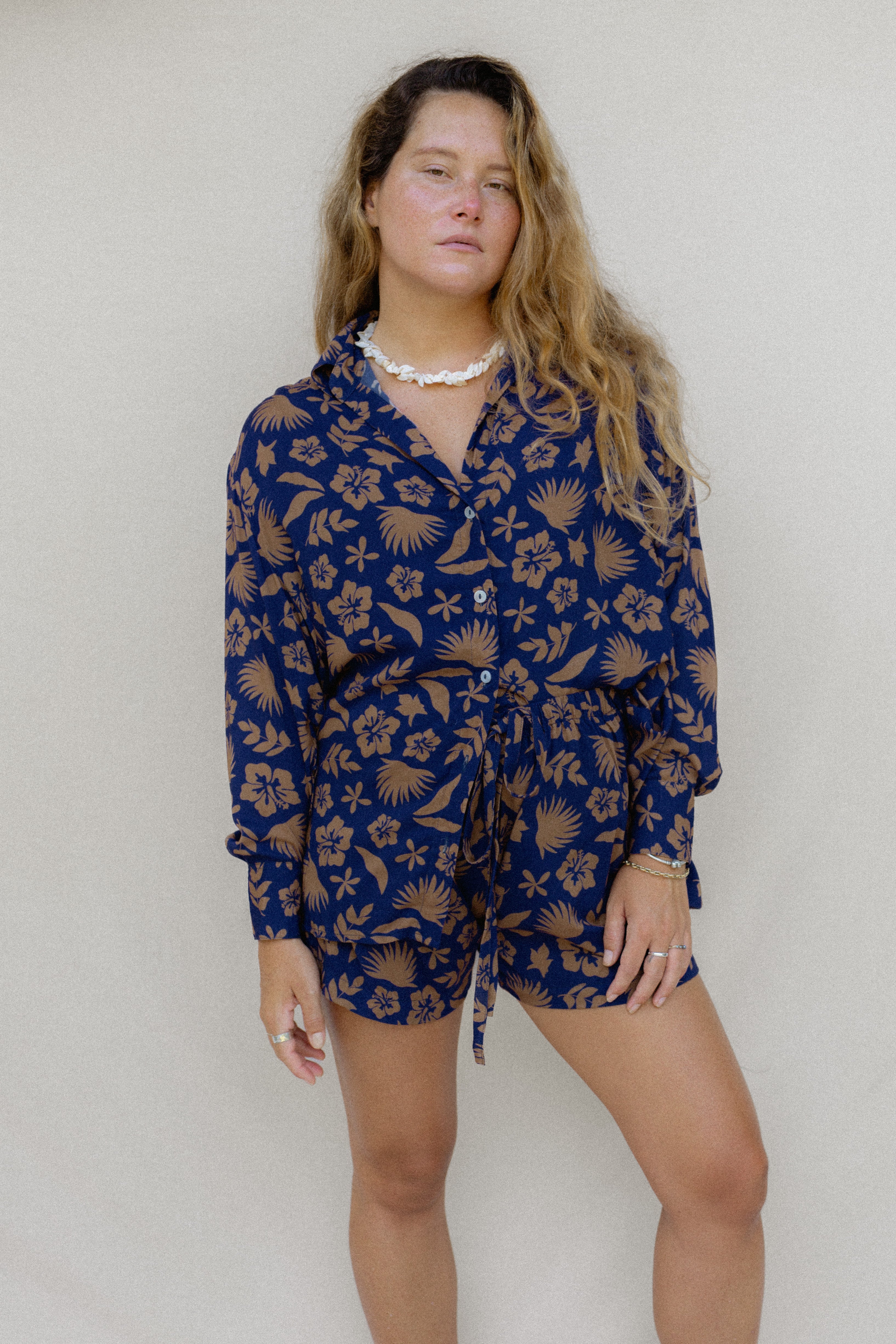 Lokahi long sleeve aloha shirt – eco-rayon button-down with shell cuffs, Hawaiian design