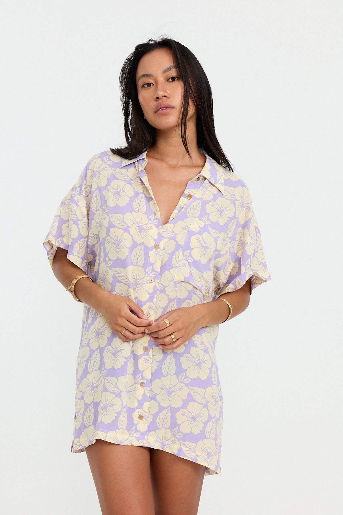 Oversized eco shirt-dress – unisex beach coverup inspired by Benoa Swim, Hawaiʻi design