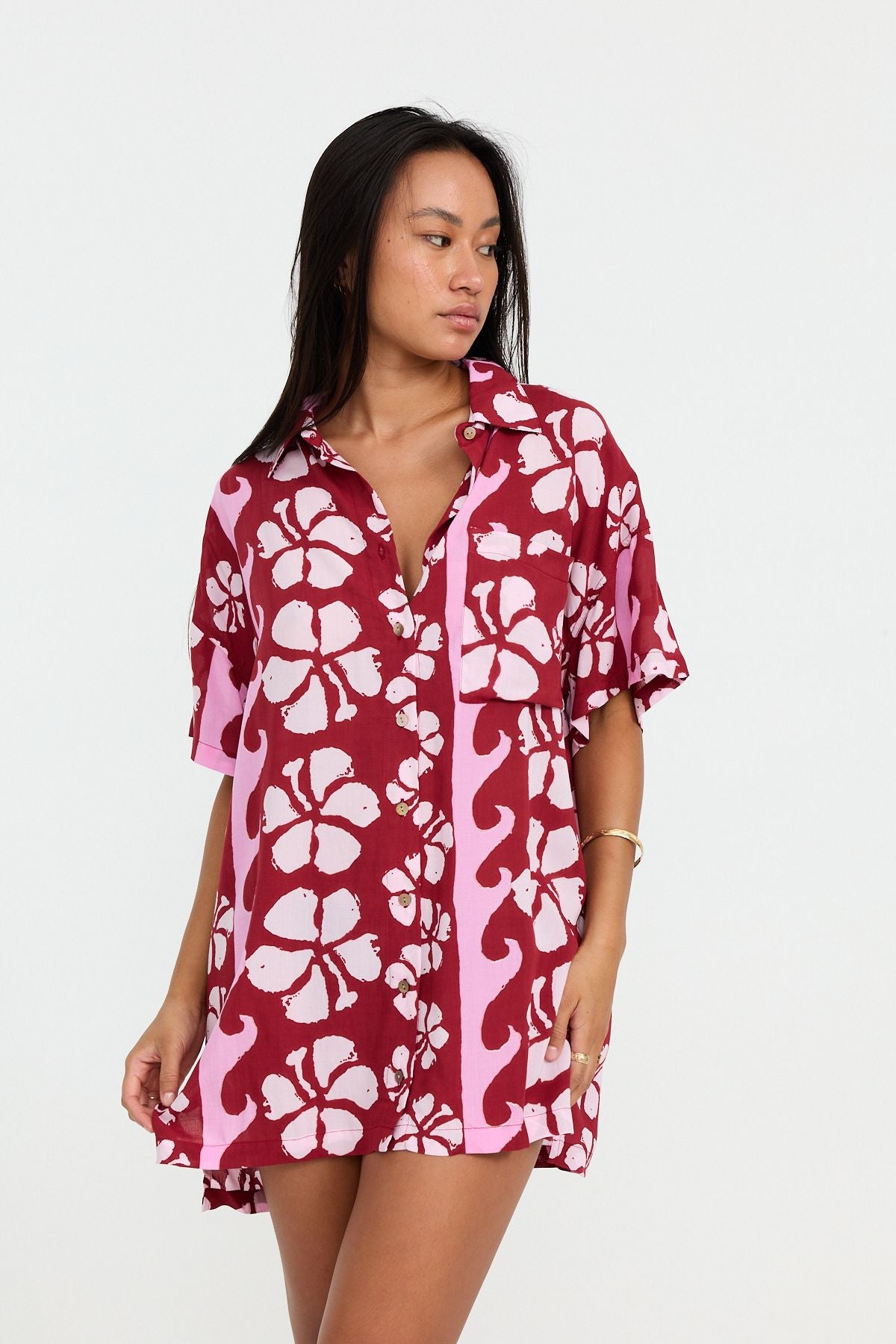 Oversized eco shirt-dress – unisex beach coverup inspired by Benoa Swim, Hawaiʻi design