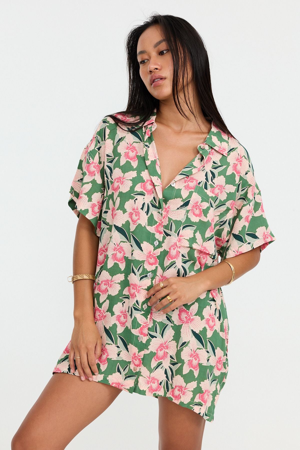 Oversized eco shirt-dress – unisex beach coverup inspired by Benoa Swim, Hawaiʻi design