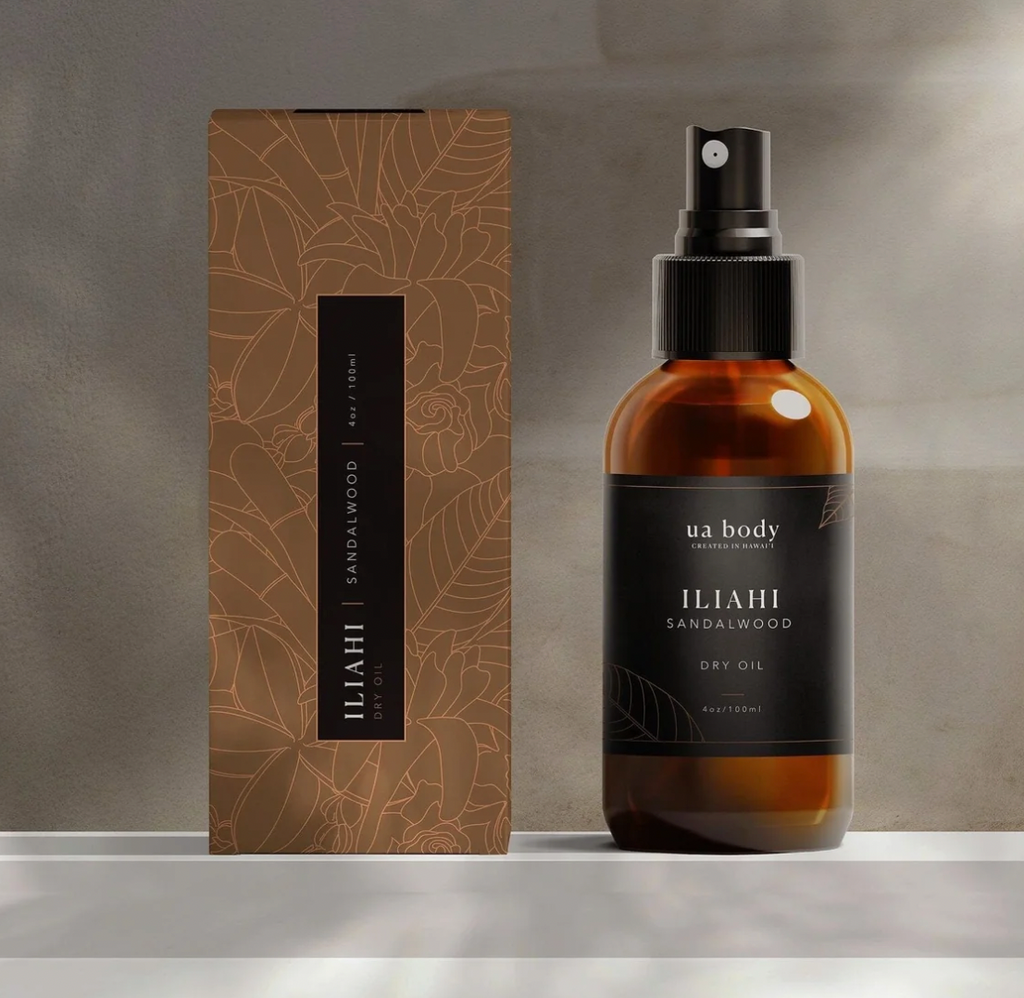 UA Body Sandalwood Dry Oil – Hawaiian body oil with kukui, coconut, and jasmine, made on Big Island